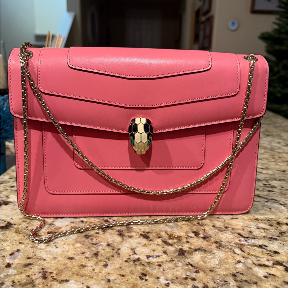 Bvlgari Serpenti Medium Pink Shoulder Bag with Gold Chain